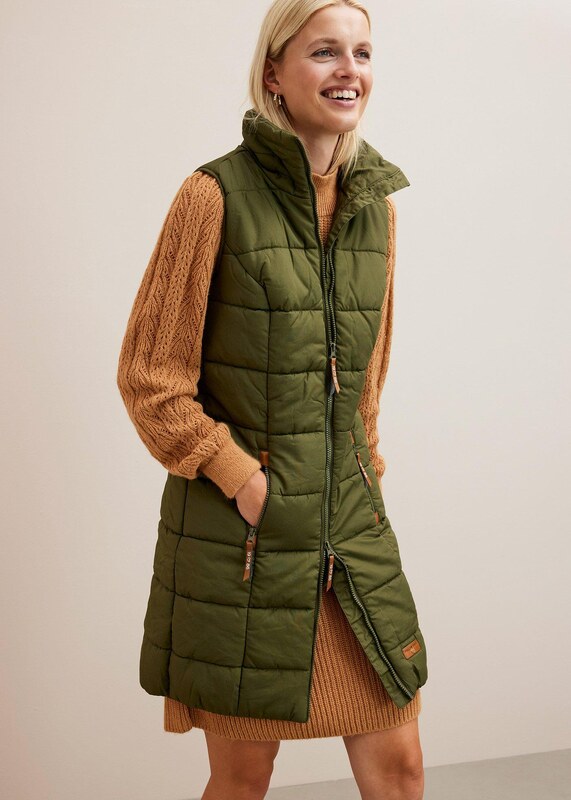 bonprix Dlouhá vesta se stojáčkem Zelená