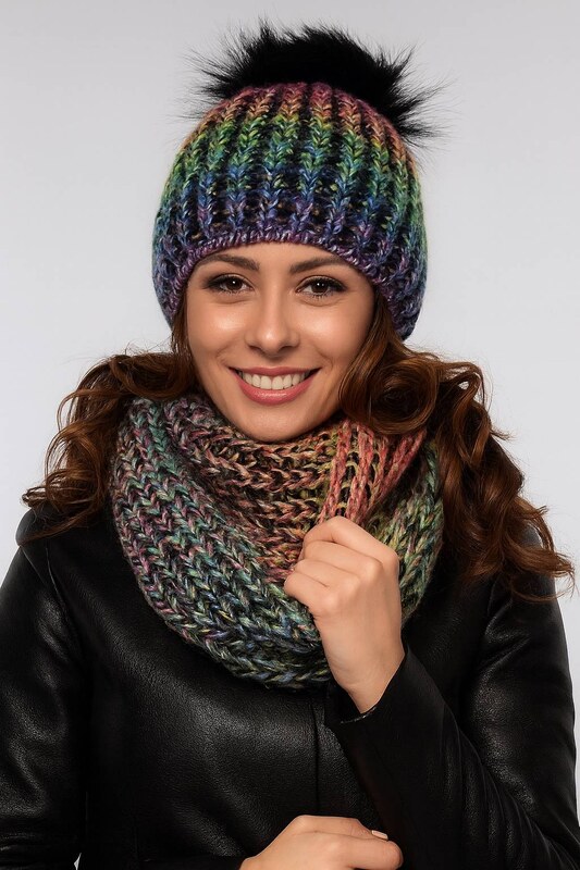 Fashionweek Zimní dámský komplet – pletená čepice s bambulí + teplý nákrčník ZIZI-MULTI
