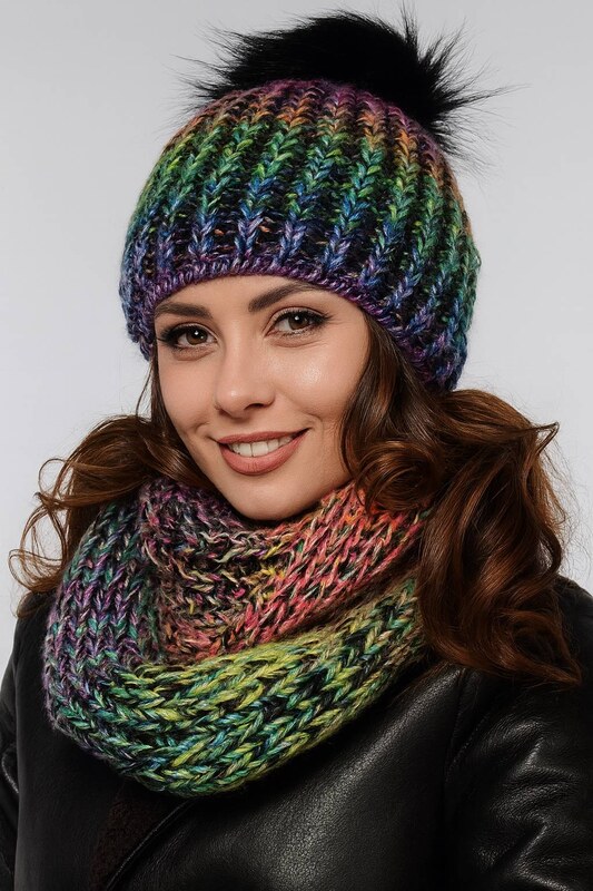 Fashionweek Zimní dámský komplet – pletená čepice s bambulí + teplý nákrčník ZIZI-MULTI