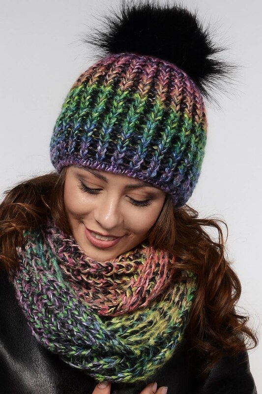 Fashionweek Zimní dámský komplet – pletená čepice s bambulí + teplý nákrčník ZIZI-MULTI