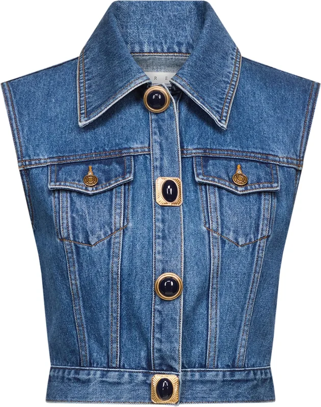 AREA gemstone-embellished denim gilet - Blue