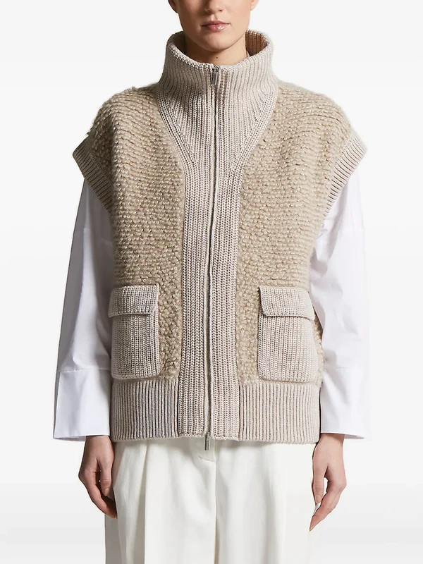 Peserico high-neck flap-pocket knitted vest - Neutrals