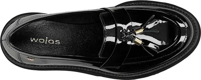 Wojas Černé Lakované Mokasíny Se Zdobným Třásněm