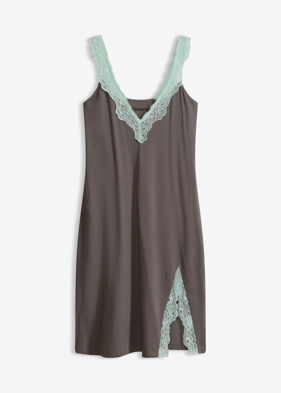bonprix Noční košile s viskózou a krajkou šedá Žena