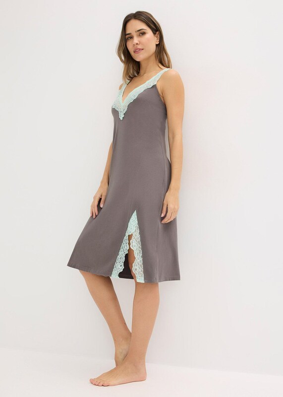 bonprix Noční košile s viskózou a krajkou šedá Žena