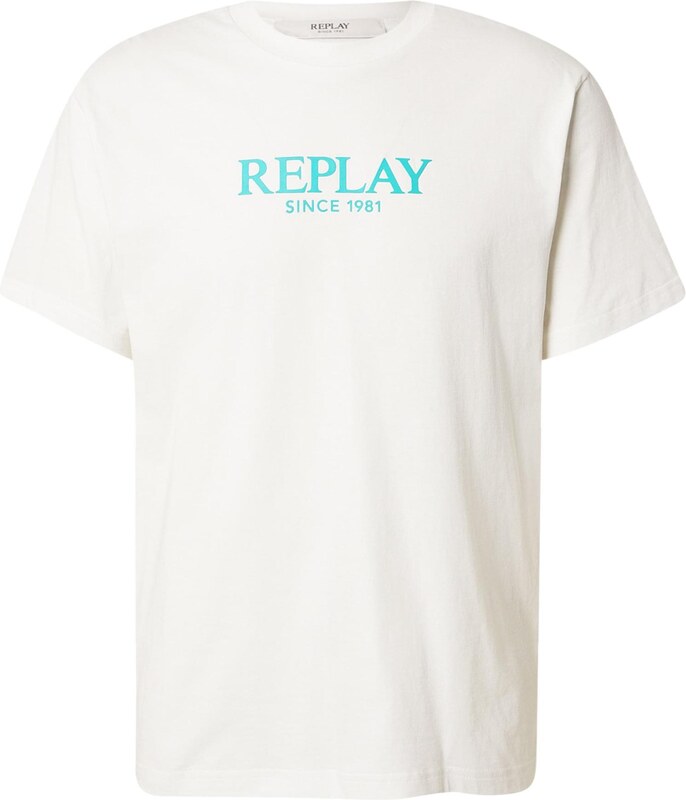 REPLAY Tričko tyrkysová / offwhite