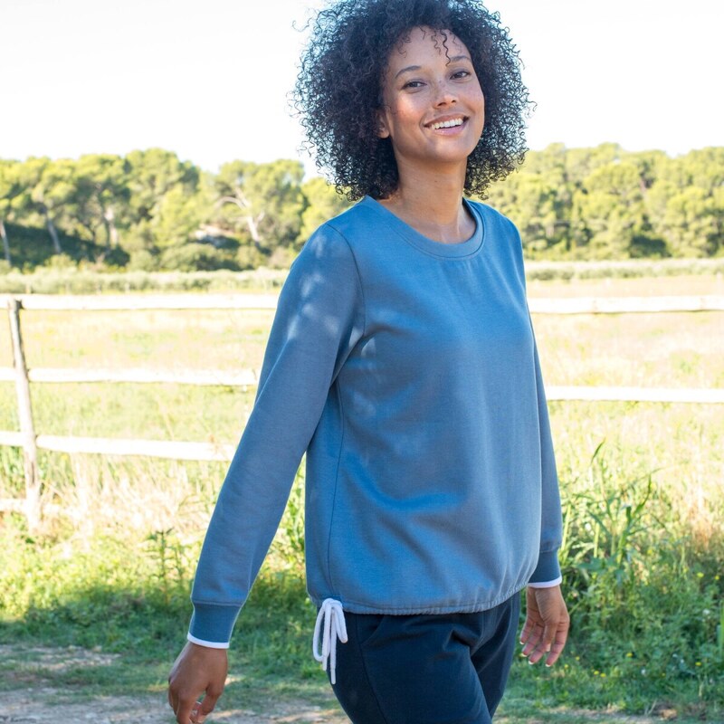 Blancheporte Moltonová mikina se šňůrkou na stažení modrá džínová