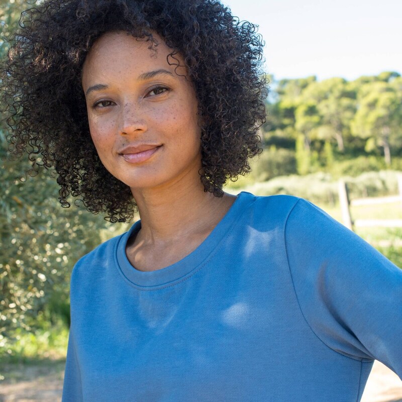 Blancheporte Moltonová mikina se šňůrkou na stažení modrá džínová