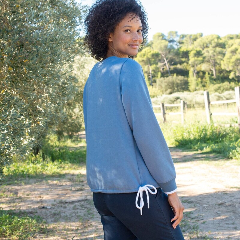 Blancheporte Moltonová mikina se šňůrkou na stažení modrá džínová