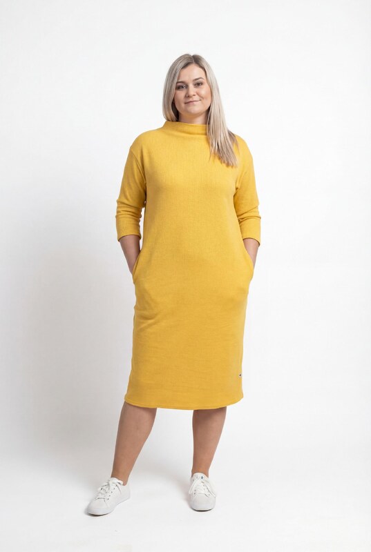 Evelin Chic DÁMSKÉ ELEGANTNÍ ŠATY Z VAFLOVINY - ŽLUTÉ