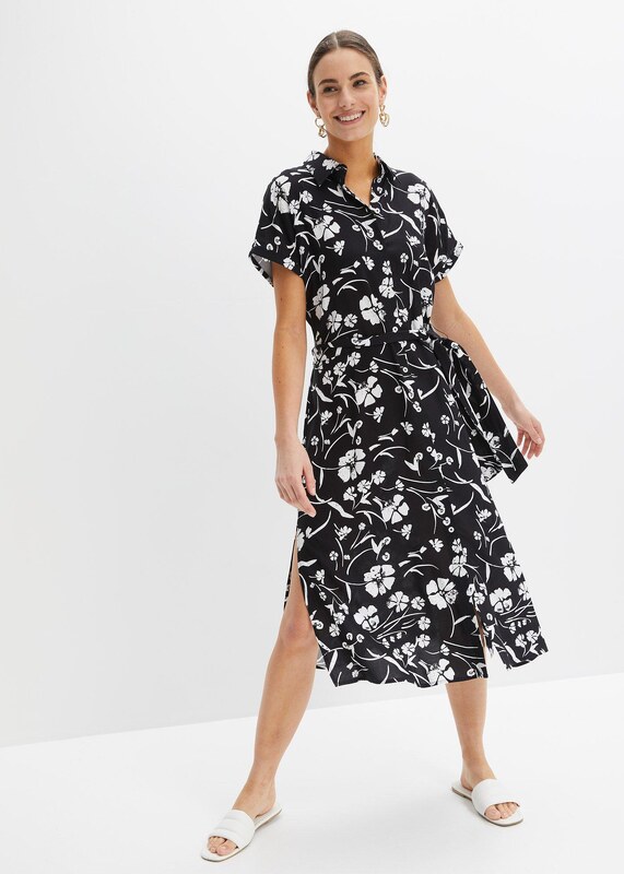 bonprix Halenkové šaty s potiskem Černá