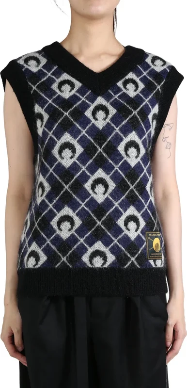 Marine Serre Moon Argyle knitted vest - Blue