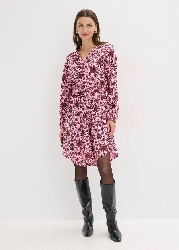 bonprix Midi šaty ze splývavé viskózy Růžová