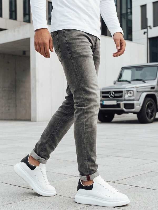 BASIC Šedé džínové kalhoty Šedá