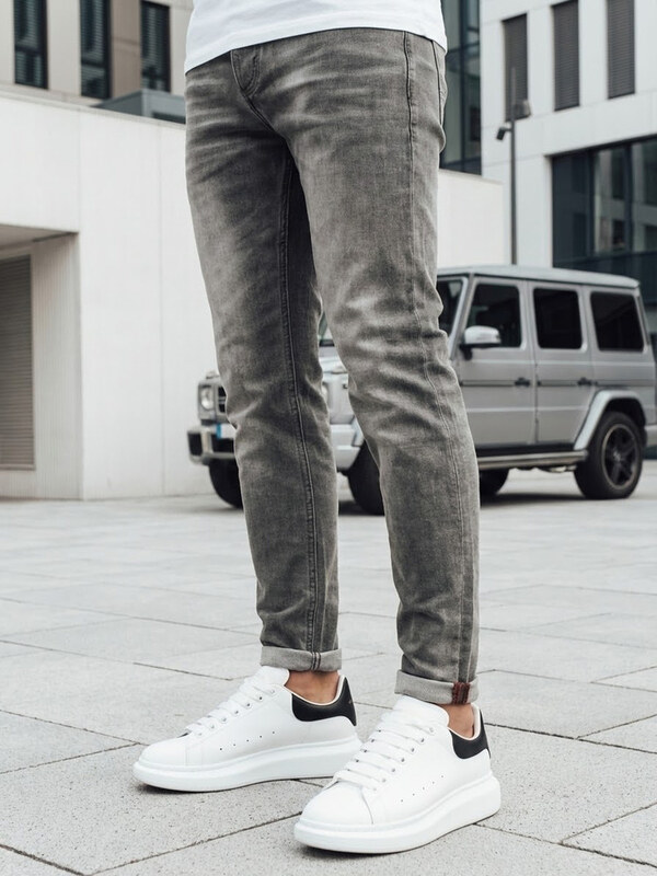 BASIC Šedé džínové kalhoty Šedá