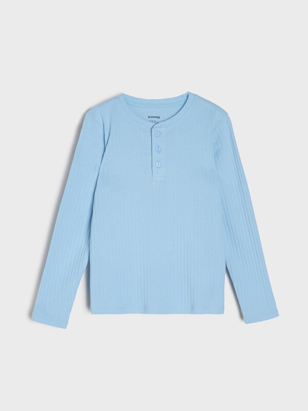 Sinsay - Bavlněné tričko s dlouhými rukávy - modrá