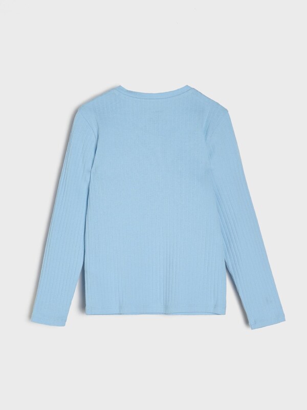 Sinsay - Bavlněné tričko s dlouhými rukávy - modrá