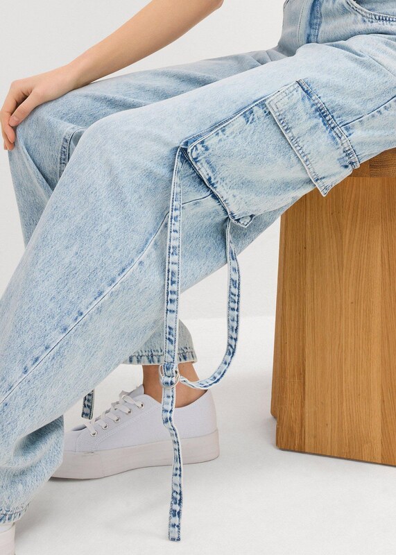 bonprix Cargo džíny, Mid Waist, malý podíl streče, dlouhá délka modrá Žena