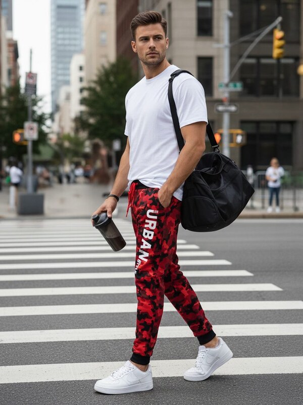 Dstreet Módní maskáčové tepláky pro muže v červené barvě