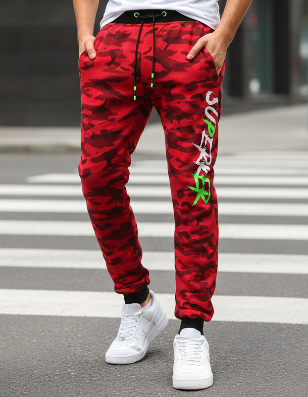 BASIC Červené pánské maskáčové tepláky Červená