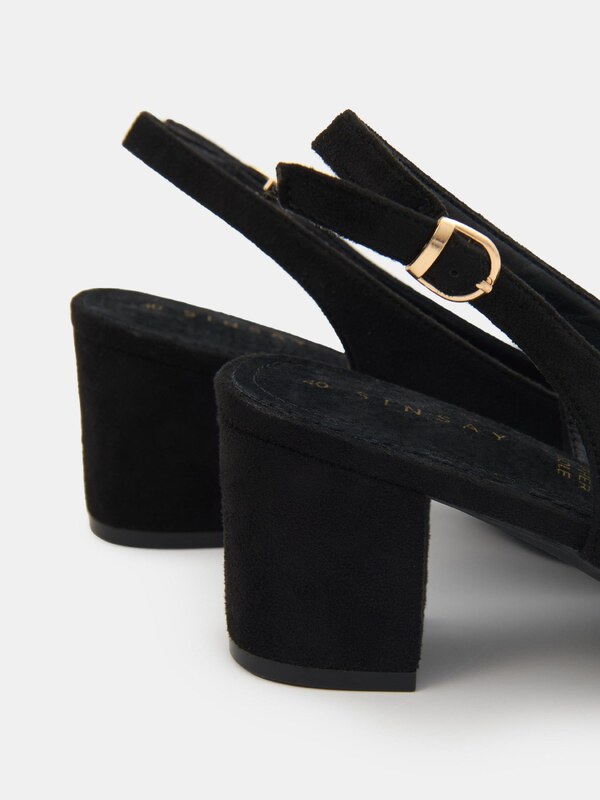 Sinsay - Lodičky na podpatku s koženou stélkou z imitace semiše - černá