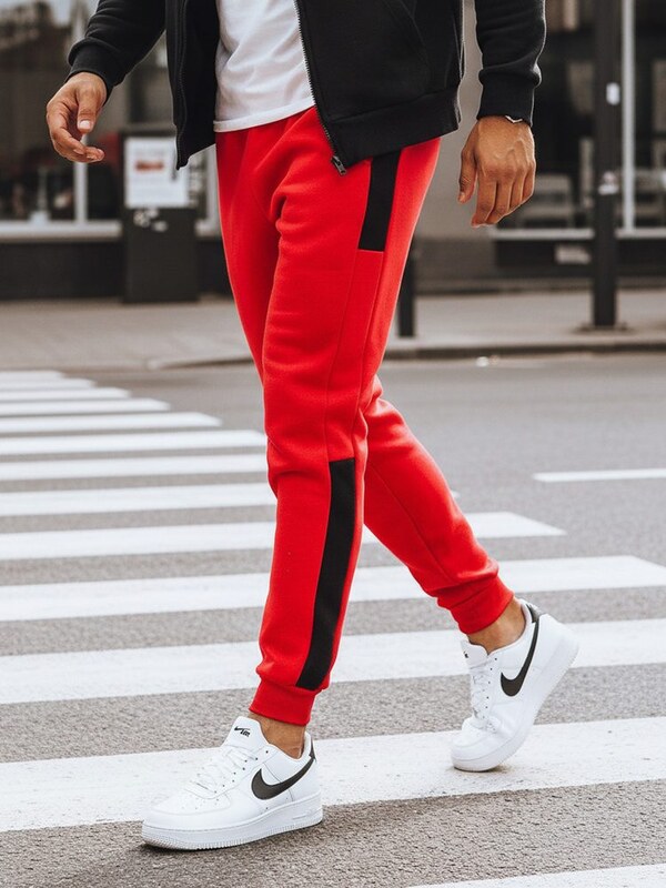 Buďchlap Červené tepláky s kontrastními pruhy