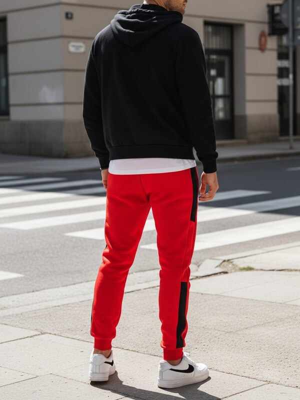 Buďchlap Červené tepláky s kontrastními pruhy