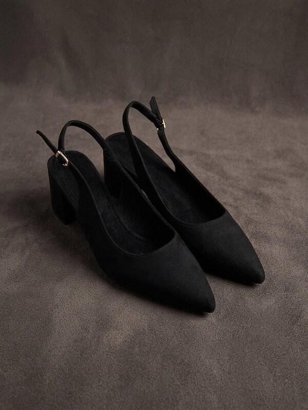 Sinsay - Lodičky na podpatku s koženou stélkou z imitace semiše - černá