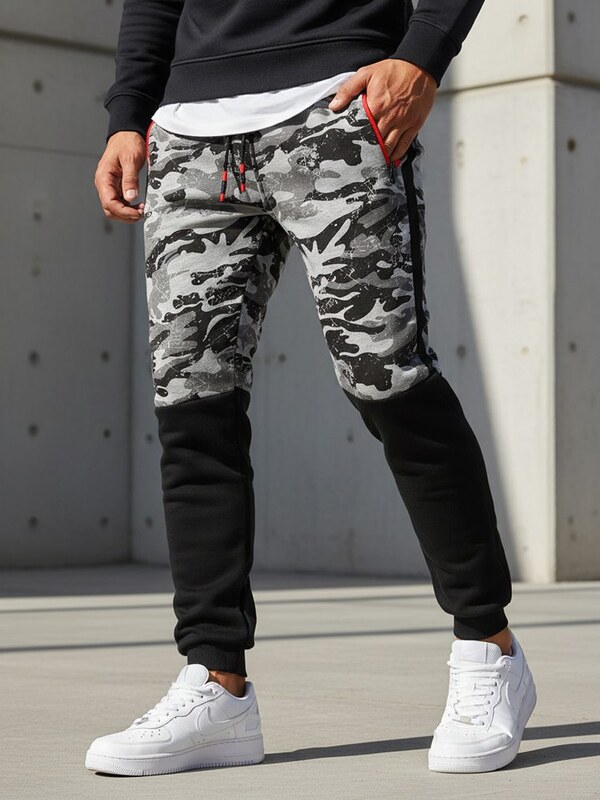 Buďchlap Šedé trendy maskáčové tepláky