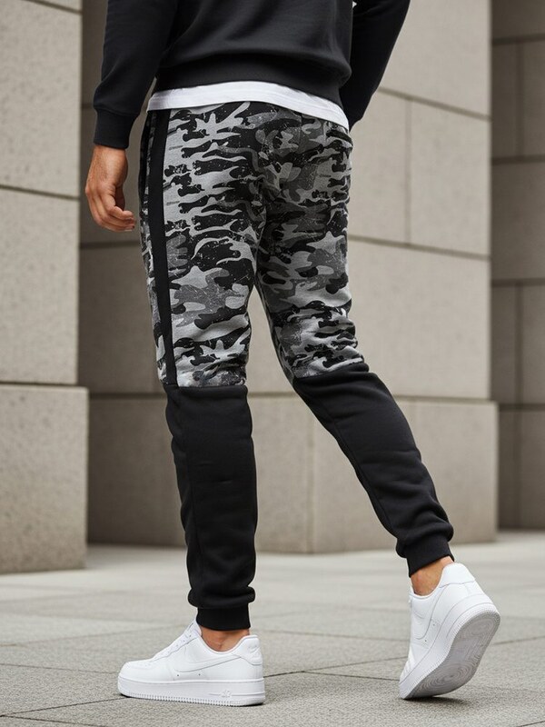 Buďchlap Šedé trendy maskáčové tepláky