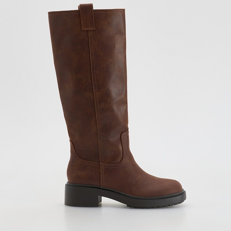 Reserved - Vysoké boty s nízkým podpatkem - tmavě hnědá