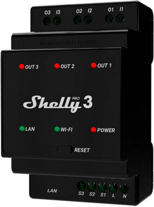 Shelly Pro 3 DIN Rail 3-channel Relay, WiFi/LAN - GLAMI.cz