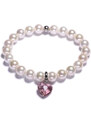 Lavaliere Dámský perlový náramek - bílé shell perly, Swarovski přívěsek ve tvaru srdce bílé zlato M - 17 cm
