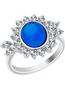 Stříbrný prsten Camellia s českým křišťálem a kubickou zirkonií Preciosa, modrý