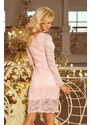 numoco Dámské krajkové šaty v pastelově růžové barvě s dlouhými rukávy a výstřihem model 5917737