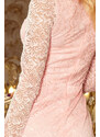numoco Dámské krajkové šaty v pastelově růžové barvě s dlouhými rukávy a výstřihem model 5917737