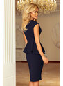 Numoco Modré navy pouzdrové peplum šaty s volánem koktejlky 192-4