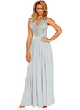 numoco Dlouhé dámské šaty ve stříbrné barvě bez rukávů a s vyšívaným výstřihem model 6405966