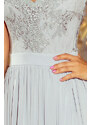numoco Dlouhé dámské šaty ve stříbrné barvě bez rukávů a s vyšívaným výstřihem model 6405966