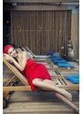 MaryBerry Dámský červený krajkový župan & kilt do sauny