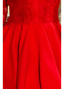 numoco Červené dámské šaty s delším zadním dílem a krajkovým výstřihem model 7162273