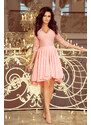 NUMOCO Pastelově růžové šaty s krajkovými rukávy FRANCESCA Světle růžová