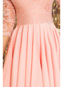 NUMOCO Pastelově růžové šaty s krajkovými rukávy FRANCESCA Světle růžová