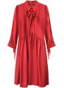 INPRESS Červené dámské šaty s volánkovým stojáčkem (208ART)