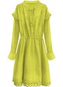 MADE IN ITALY Bavlněné dámské šaty v limetkové barvě s výšivkou (303ART)