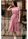 armonika Women's Dried Rose Flowers Elastic Waist Tie-down Dress