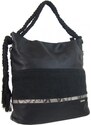 TESSRA Velká černá dámská kabelka s lanovými uchy 4543-BB