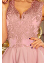 numoco Exkluzivní dámské šaty v barvě lila s krajkovým výstřihem model 7638090
