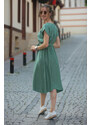 armonika Women's Green Dress with Elastic Waist and Tie