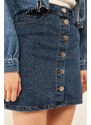 Olalook Women's Blue Buttoned Denim Skirt with Pocket